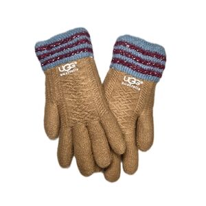 UGG Tan and Blue Knit Gloves